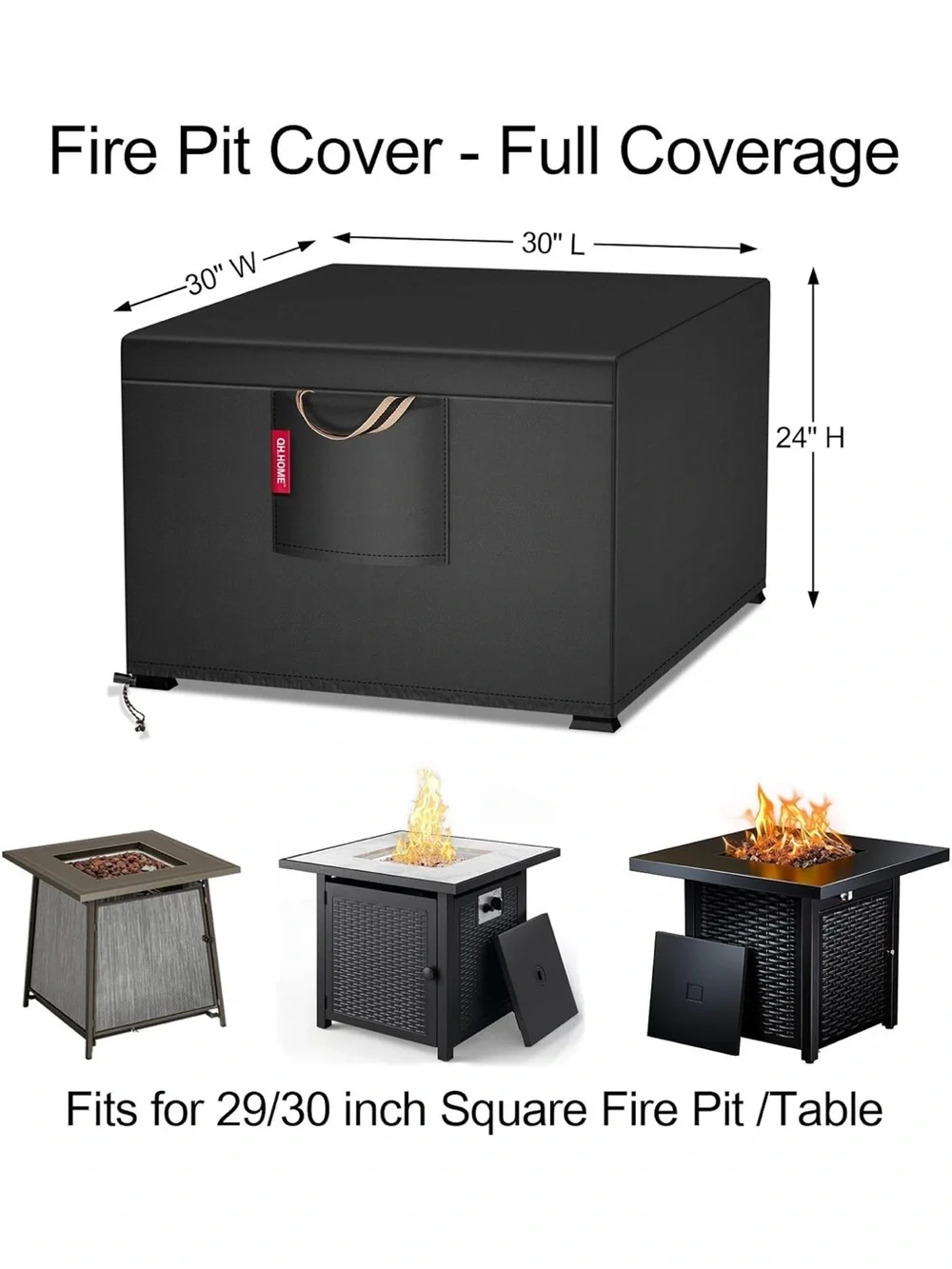 2026 Upgraded 900D Heavy Duty Fabric] Fire Pit Cover Square 30''Lx 30''Wx 24